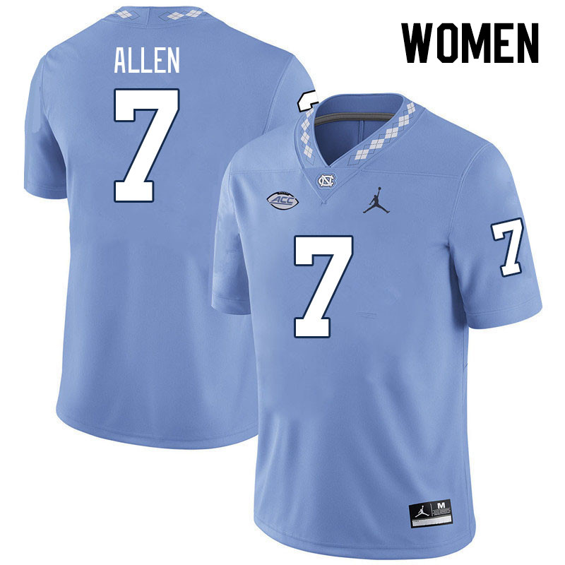 Women #7 Derrik Allen North Carolina Tar Heels College Football Jerseys Stitched-Carolina Blue